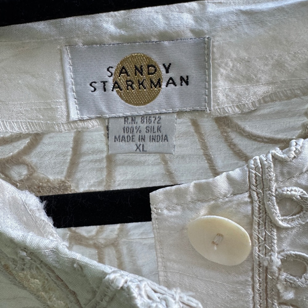 Sandy Starkman Jacket XL Cream Vintage Silk Embroidered Beaded Boho Art to Wear - Picture 2 of 16
